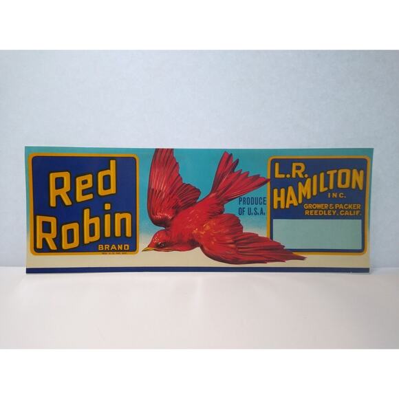 Red Robin Brand Fruit Crate Label 1950's Original Flying Bird Artwork Vintage - Picture 2 of 4